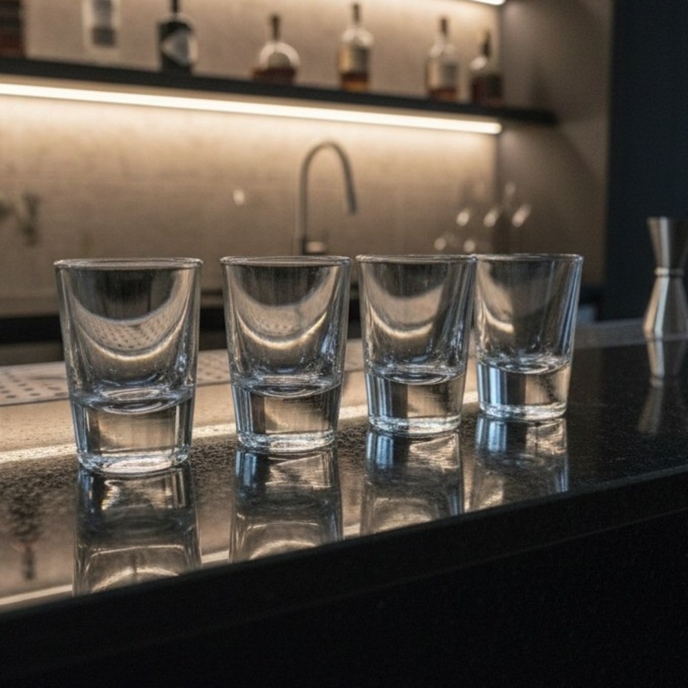 Libbey‎ Heavy Shot Glasses, Set of 4, Ribbed Panel Shooters, Fluted Base Barware